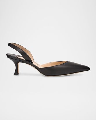 Manolo Blahnik Carolyne Leather Low-Heel Slingback Pump