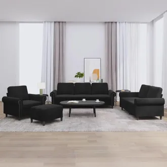 vidaXL Vidaxl - Juego De Sof&aacute;s Con Cojines 4 Piezas Terciopelo Negro