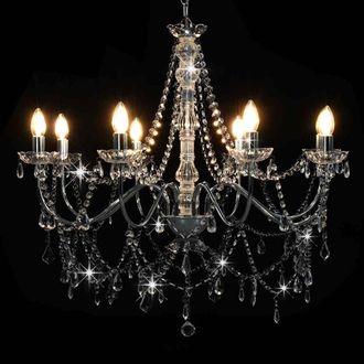 Berkfield Home Beautiful Chandelier with Beads Silver 8 x E14 Bulbs