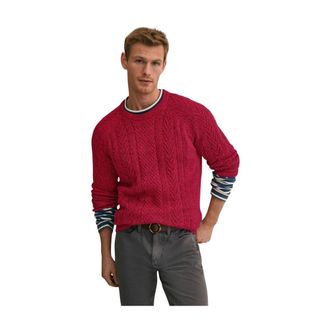 Brooks Brothers Twist Fisherman Crewneck Jumper - male - Brooks Brothers - Round-neck Knitwear - Red - L - Knitwear