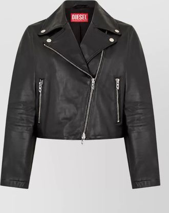 Diesel leather cropped mandarin collar jacket
