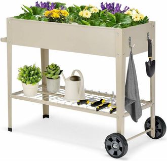 Costway Costway - Cama De Jard&iacute;n Elevada Con Patas, Caja De Cultivo Elevada Para Macetas Con Estante Inferior, Jardinera M&oacute;vil Con Ruedas Y Patas, Jardinera E