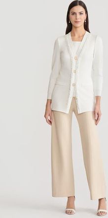 Misook Heritage Beaded Trim Flat Knit Cardigan in White at Nordstrom, Size 1X Regular