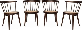 Sweeek Silla de madera oscura y rejilla, set de 4