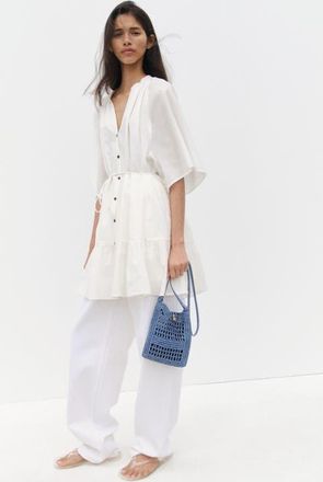 H&M Tie-belt Shirt Dress in Cream at Nordstrom, Size Xx-Large