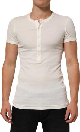 Dolce & Gabbana Off White Cotton Short Sleeve Henley Mens T-shirt