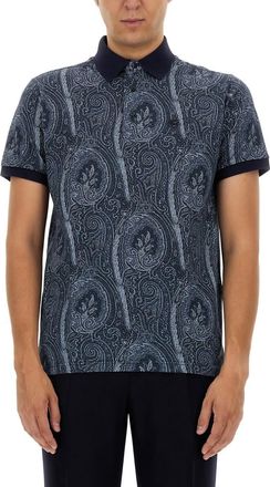 Etro Navy Blue Polo Shirt With Paisley Print
