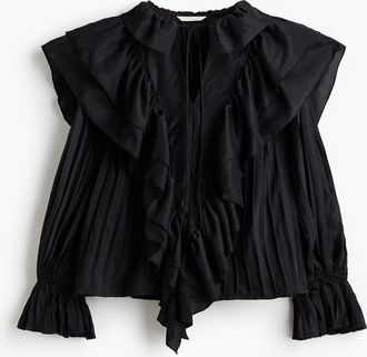 H&M Plissierte Bluse mit Volants - Schwarz