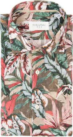 Tintoria Mattei Camicia con stampa Foliage - Marrone