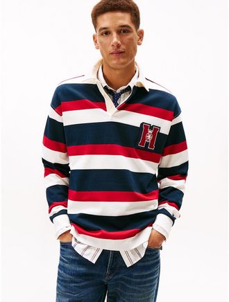 Tommy Hilfiger Mens Varsity Patch Stripe Rugby Sweatshirt - Multi - L