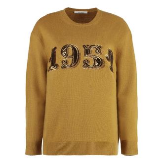 Max Mara Round-neck Knitwear, female, Brown, XS, Plata Wool and Cashmere Jumper