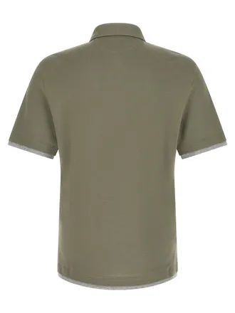 Brunello Cucinelli Faux Layering Cotton Piqu&eacute; Polo Shirt - Sage