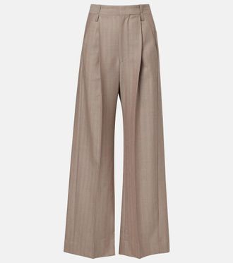 Victoria Beckham Herringbone virgin wool pleated pants