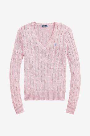Polo Ralph Lauren Schmaler Zopfstrickpullover mit V-Ausschnitt Pony