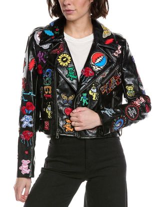Alice & Olivia Alice + Olivia X Grateful Dead Cody Cropped Moto Jacket