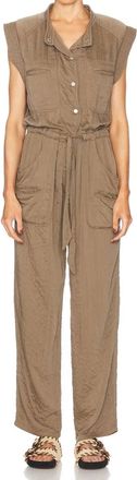 Isabel Marant Suzie Cap Sleeves Jumpsuit In Khaki