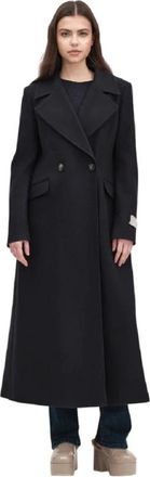 White Wise Lange Getailleerde Jas van Wolmix - Dames - Mantel - Zwart - L - Wol - Jassen
