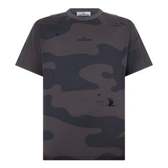Stone Island T-Shirts, male, Gray, Size: S Cotton Camouflage T-shirt