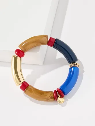 Talbots Isabel Tube Bead Stretch Bracelet - Blue Majesty/Gold - 001 Talbots