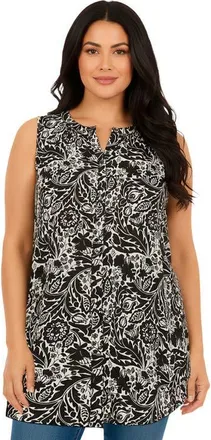 Roaman's Sleeveless Angelina Tunic in Black White Floral at Nordstrom, Size 32