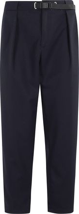 White Sand Blue Straight-Leg Viscose-Cotton Flannel Pants