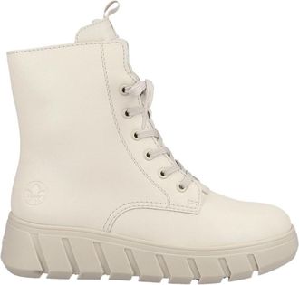 Rieker Casual Enkellaarsjes - Dames - Veterlaarzen - Beige - 39 EU - Leer - Schoenen