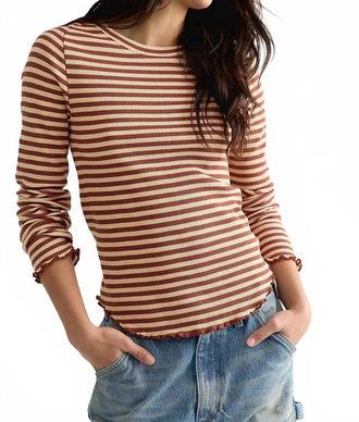Free People Easy Does It Striped Long Sleeve Tee In Brown Combo