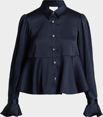 Cinq &agrave; Sept Isaure Satin Button-Front Blouse