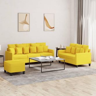 vidaXL Vidaxl - Juego De Sof&aacute;s Con Cojines 3 Piezas Tela Amarillo Claro