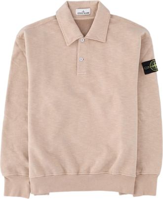 Stone Island Beige Logo Patch Long-Sleeve Cotton Polo Shirt