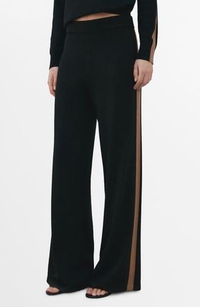 Mango Contrast Stripe Knit Pants in Black at Nordstrom, Size 2X