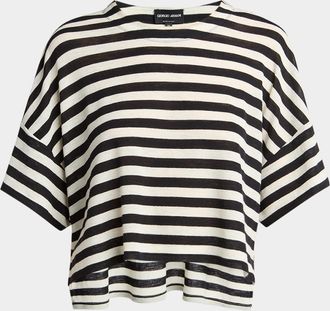 Giorgio Armani Stripe High Low Wool T-Shirt