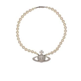Vivienne Westwood Bas Relief Pearl Necklace - female - Vivienne Westwood - Necklaces - Gray - ONE SIZE - Accessories