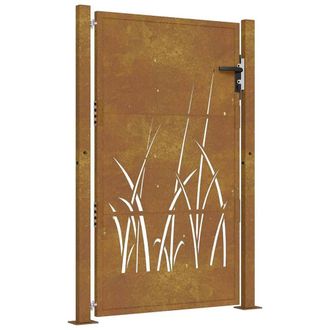 Berkfield Home Garden Gate 105x130 cm Corten Steel Grass Design in Brown