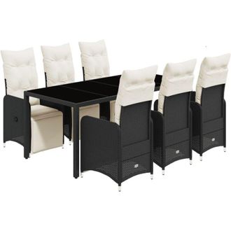 vidaXL Set De Mesa Y Sillas De Jard&iacute;n 7 Pzas Y Cojines Rat&aacute;n Pe Negro Vidaxl