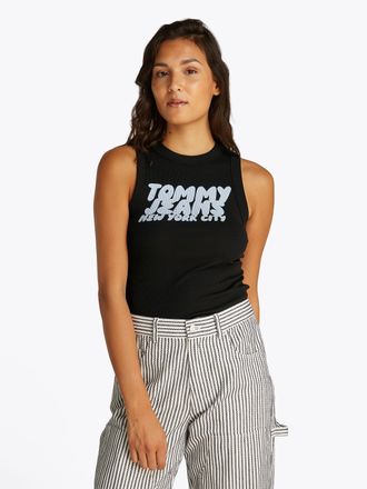 Tommy Jeans Tanktop TOMMY JEANS TJW SLIM SH TJ BUBBLE TANK, Damen, Gr. XL (42), schwarz, Rippware, Obermaterial: 95% Baumwolle, 5% Elasthan, unifarben, figurbeton