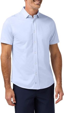 Mizzen+Main Newport Solid Short Sleeve Knit Cotton Blend Button-Up Shirt in Cloud Blue at Nordstrom, Size Xx-Large