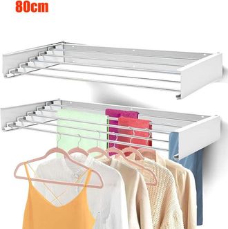 Elle Tendedero Plegable De Pared De 80 Cm - Acero Inoxidable - Montaje En Pared - Capacidad De 50 Kg - Ahorra Espacio Para Uso Interior Y Exterior
