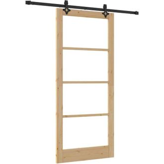 vidaXL Vidaxl - Puerta Corrediza Manual Marr&oacute;n 93 X 211 Cm Madera Y Metal