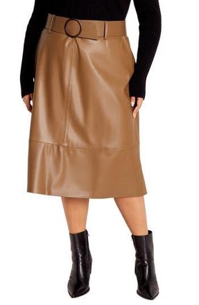 City Chic Untamed Belted Faux Leather Skirt in Tan at Nordstrom Rack, Size 16W