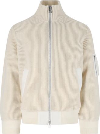 sacai White Wool Zip-Through Knit