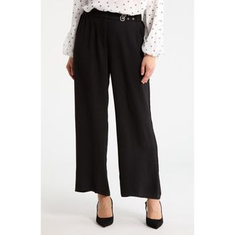 Adrianna Papell Side Belted Airflow Wide Leg Pants in Black at Nordstrom Rack, Size X-Large