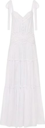 Chlo&eacute; Lange jurk met ruches in katoen voile - Dames - Maxi kleedjes - Wit - XS - Katoen - Kleedjes