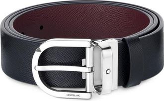 Montblanc Horseshoe Buckle Reversible Leather Belt in Black | Burgundy at Nordstrom