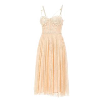 Elisabetta Franchi Party Dresses, female, Pink, Size: S Floral lace midi dress