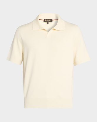 Loro Piana Mens Empire Wool Jersey Knit Polo Shirt