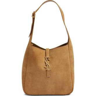 Saint Laurent Small Le 5 &Agrave; 7 Snakeskin Embossed Suede Shoulder Bag in Dark Pistacchio at Nordstrom