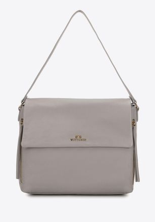 Wittchen Dames Leren Schoudertas met Decoratieve Ritsen, Grijs Natuurlijk Leer