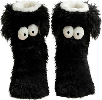 Generic Cozy Socks, Womens Winter Warm Fuzzy Non-Slip Slipper Socks with Cute Big Eyes, Winter Home Socks (Black)