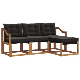 vidaXL Conjunto De Sof&aacute;s De Exterior Con Coj&iacute;n 4 Pcs Natural Y Negro Vidaxl